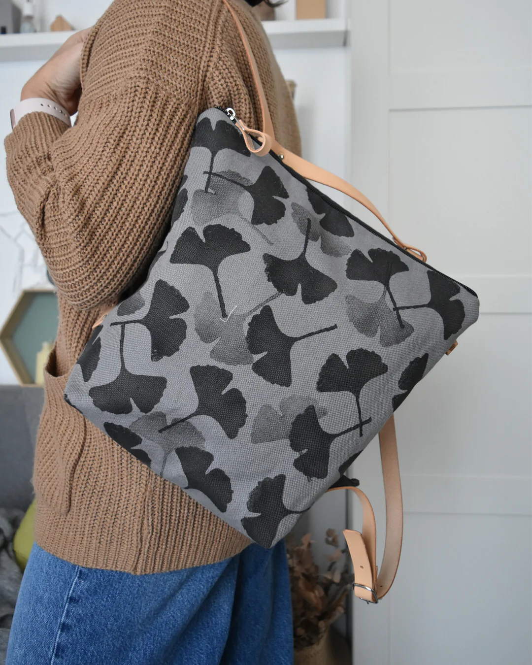 Zaino borsa CACTUS grigio azzurrino gingko - immagine 3