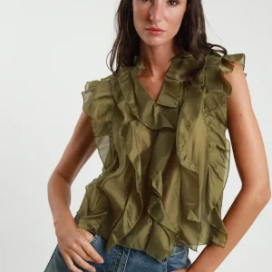 SUSY MIX - CAMICIA SMANICATA ROUGE - VERDE OLIVA