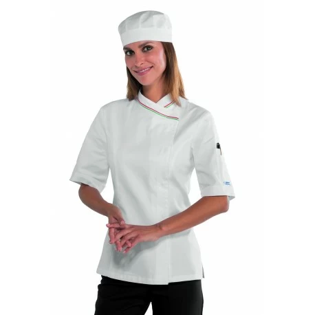 Giacca Lady Snaps Isacco | Giacca Cuoco | Donna | Bianco + Tricolore | 100% Cotone | 190 gr/m2 - immagine 3