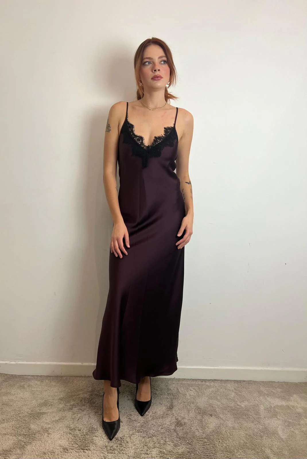 Abito Lungo Con Spalline E Pizzo Scollo A V - Imperial cod. AFVJKBA - immagine 9