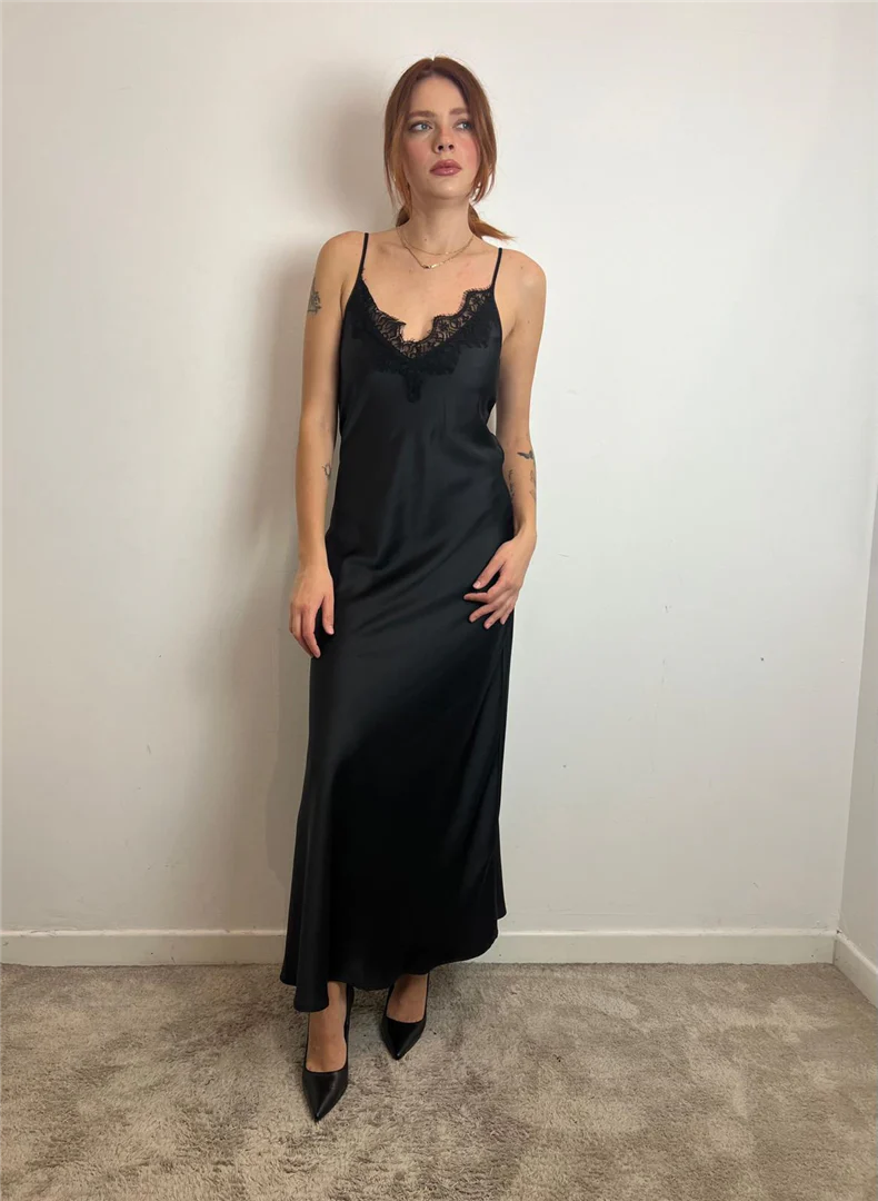 Abito Lungo Con Spalline E Pizzo Scollo A V - Imperial cod. AFVJKBA - immagine 8