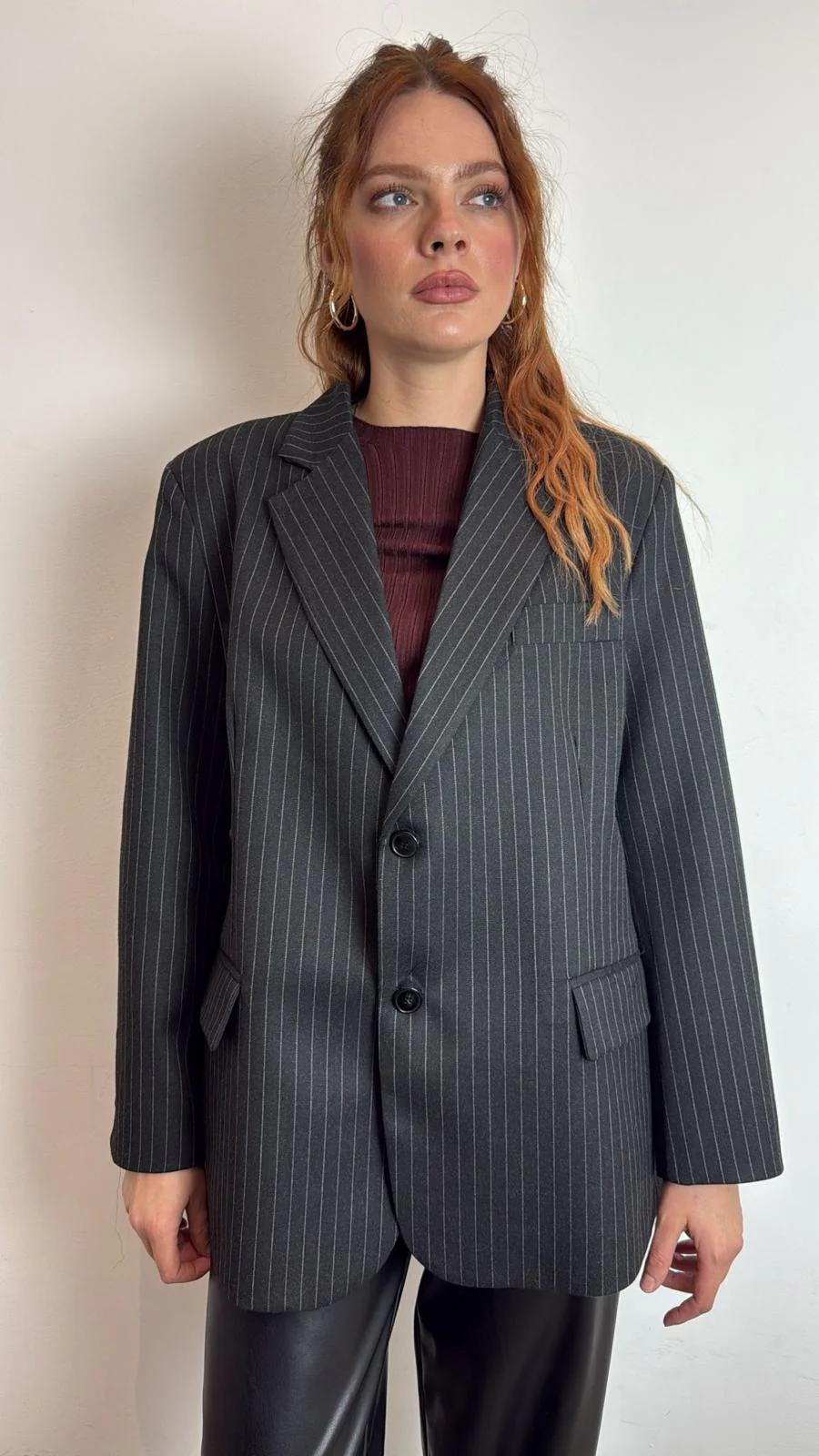 Giacca Over Doppia Chiusura Gessata - Vicolo cod. TF1812 - immagine 5