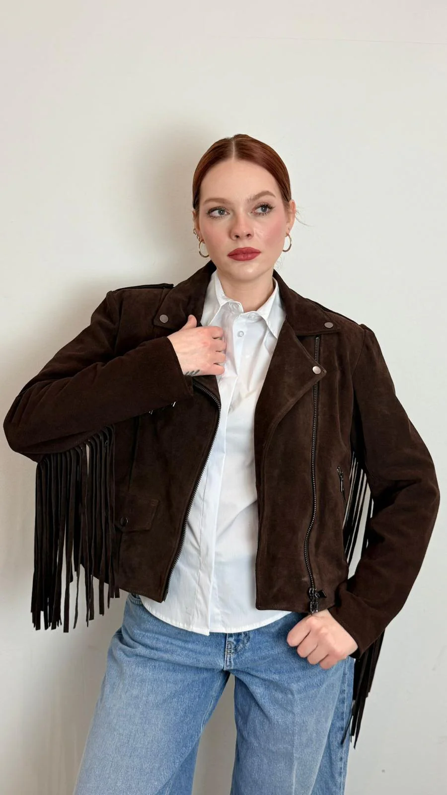 Chiodo In Vera Pelle Scamosciata Con Frange - Vicolo cod. TAB0172 - immagine 5