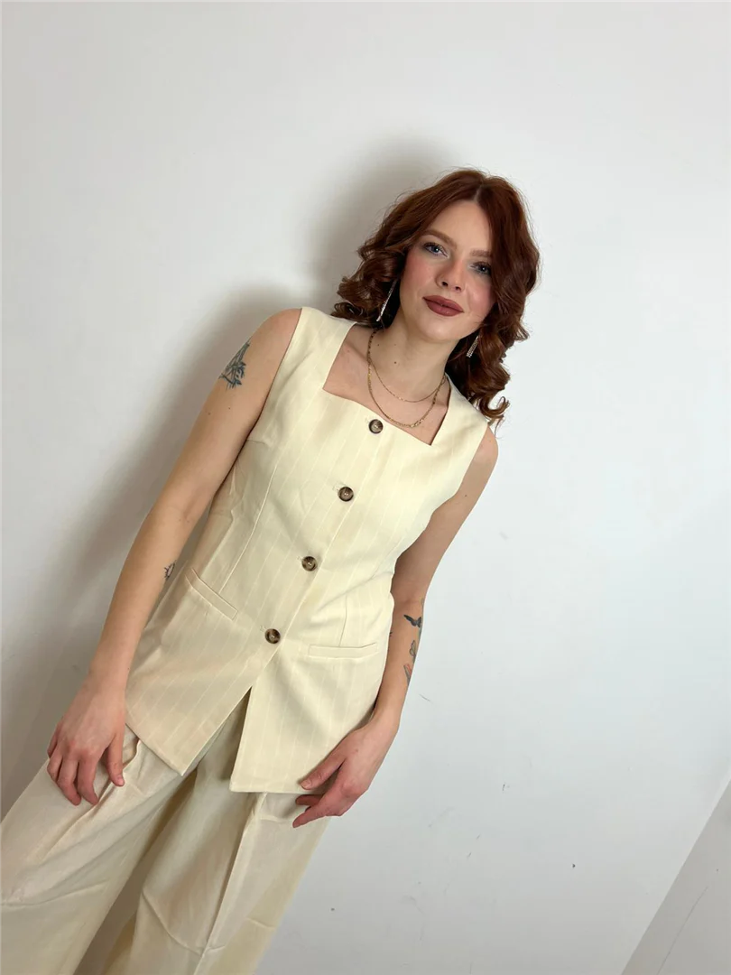 Gilet Misto Lino A Righe - Grace & Mila Paris cod. VIC - immagine 4