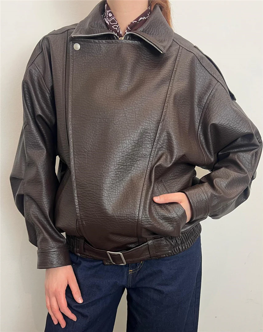 Giacca Effetto Pelle Marrone – Modello Oversize Con Elastico In Vita - Souvenir cod. S39M0571 - immagine 5