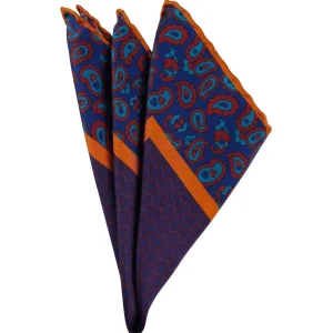 Patterned orange and purple pocket square