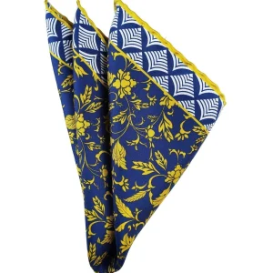 Patterned yellow and blue pocket square