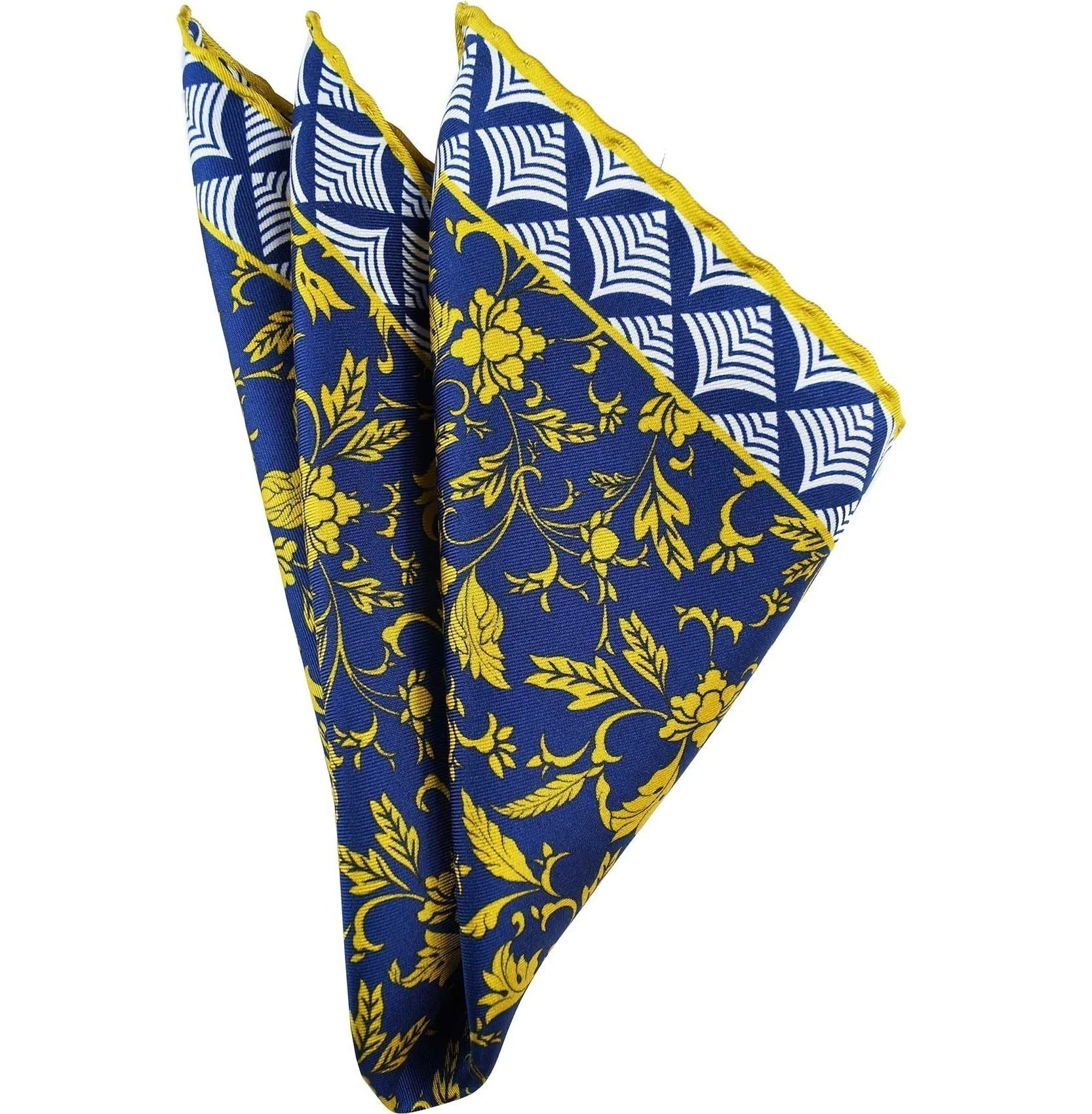 Patterned yellow and blue pocket square