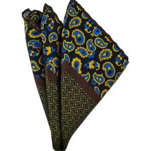 Patterned yellow and brown pocket square