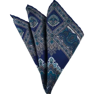 Patterned blue and green poket square